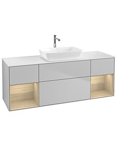 Villeroy und Boch Finion Waschtischunterschrank G861PCGJ 160cm, Abdeckplatte white matt, Emotion, Regale Oak Veneer, Light grey matt