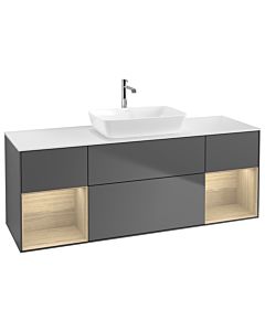 Villeroy und Boch Finion Waschtischunterschrank G861PCGK 160cm, Abdeckplatte white matt, Emotion, Regale Oak Veneer, Anthracite matt