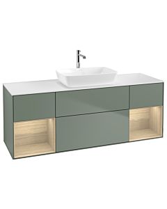 Villeroy und Boch Finion Villeroy und Boch G861PCGM 160cm, plaque de finition blanc mat, emotion, étagères Oak Veneer , Olive Matt Lacquer