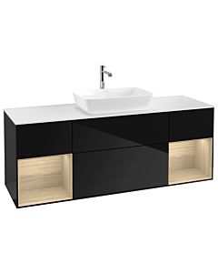 Villeroy und Boch Finion Waschtischunterschrank G861PCPH 160cm, Abdeckplatte white matt, Emotion, Regale Oak Veneer, Glossy Black Lacquer
