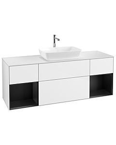 Villeroy und Boch Finion Waschtischunterschrank G861PDGF 160cm, Abdeckplatte white matt, Emotion, Regale Black matt lacquer, Glossy white lacquer