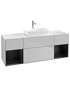 Villeroy und Boch Finion Waschtischunterschrank G861PDGJ 160cm, Abdeckplatte white matt, Emotion, Regale Black matt lacquer, Light grey matt