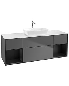 Villeroy und Boch Finion Waschtischunterschrank G861PDGK 160cm, Abdeckplatte white matt, Emotion, Regale Black matt lacquer, Anthracite matt