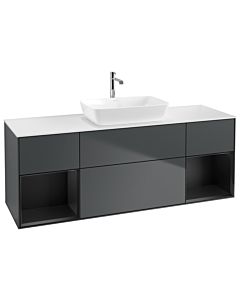 Villeroy und Boch Finion Waschtischunterschrank G861PDHG 160cm, Abdeckplatte white matt, Emotion, Regale Black matt lacquer, Midnight Blue Matt Lacquer