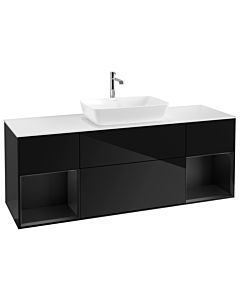Villeroy und Boch Finion Waschtischunterschrank G861PDPH 160cm, Abdeckplatte white matt, Emotion, Regale Black matt lacquer, Glossy Black Lacquer