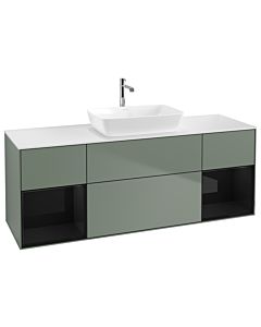 Villeroy und Boch Finion Villeroy und Boch G861PHGM 160cm, plaque de recouvrement blanc mat, Emotion, étagères Laque noir brillant, Olive Matt Lacquer