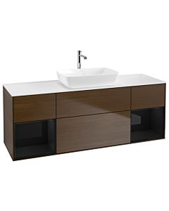 Villeroy und Boch Finion Villeroy und Boch G861PHGN 160cm, plaque de recouvrement blanc mat, Emotion, étagères Laque noir brillant, placage noyer