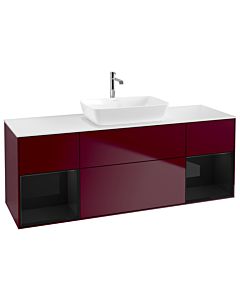 Villeroy und Boch Finion Villeroy und Boch G861PHHB 160cm, plaque de finition blanc mat, Emotion, étagères Laque noir brillant, Peony Matt