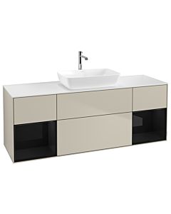 Villeroy und Boch Finion Waschtischunterschrank G861PHHH 160cm, Abdeckplatte white matt, Emotion, Regale Glossy black lacquer, Sand Matt Lacquer