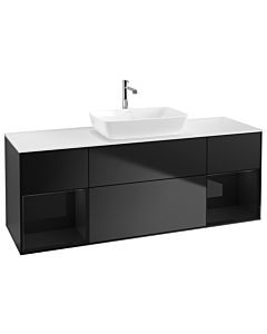 Villeroy und Boch Finion Waschtischunterschrank G861PHPD 160cm, Abdeckplatte white matt, Emotion, Regale Glossy black lacquer, Black matt lacquer