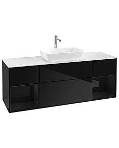 Villeroy und Boch Finion Villeroy und Boch G861PHPH 160cm, plaque de finition blanc mat, Emotion, étagères Glossy Black Lacquer noir brillant, Glossy Black Lacquer