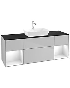 Villeroy und Boch Finion Waschtischunterschrank G862GFGJ 160cm, Abdeckplatte black matt, Emotion, Regale Glossy white lacquer, Light grey matt