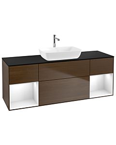 Villeroy und Boch Finion Villeroy und Boch Finion G862GFGN 160cm, cover plate black matt, Emotion, shelves Glossy white lacquer, walnut veneer