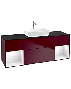 Villeroy und Boch Finion Waschtischunterschrank G862GFHB 160cm, Abdeckplatte black matt, Emotion, Regale Glossy white lacquer, Peony Matt