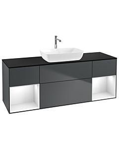 Villeroy und Boch Finion Waschtischunterschrank G862GFHG 160cm, Abdeckplatte black matt, Emotion, Regale Glossy white lacquer, Midnight Blue Matt Lacquer