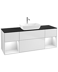 Villeroy und Boch Finion Waschtischunterschrank G862GFMT 160cm, Abdeckplatte black matt, Emotion, Regale Glossy white lacquer, White matt lacquer