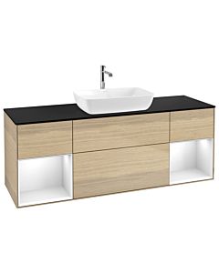 Villeroy und Boch Finion Villeroy und Boch G862GFPC 160cm, plaque de finition noir mat, Emotion, étagères Laque blanc brillant, Oak Veneer