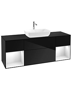 Villeroy und Boch Finion Waschtischunterschrank G862GFPH 160cm, Abdeckplatte black matt, Emotion, Regale Glossy white lacquer, Glossy Black Lacquer