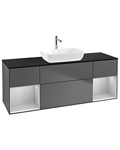Villeroy und Boch Finion Waschtischunterschrank G862GJGK 160cm, Abdeckplatte black matt, Emotion, Regale Light grey matt lacquer, Anthracite matt