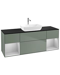 Villeroy und Boch Finion Waschtischunterschrank G862GJGM 160cm, Abdeckplatte black matt, Emotion, Regale Light grey matt lacquer, Olive Matt Lacquer