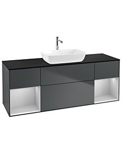 Villeroy und Boch Finion Waschtischunterschrank G862GJHG 160cm, Abdeckplatte black matt, Emotion, Regale Light grey matt lacquer, Midnight Blue Matt Lacquer