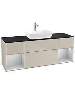 Villeroy und Boch Finion Waschtischunterschrank G862GJHH 160cm, Abdeckplatte black matt, Emotion, Regale Light grey matt lacquer, Sand Matt Lacquer