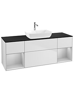 Villeroy und Boch Finion Waschtischunterschrank G862GJMT 160cm, Abdeckplatte black matt, Emotion, Regale Light grey matt lacquer, White matt lacquer