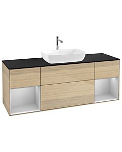 Villeroy und Boch Finion Waschtischunterschrank G862GJPC 160cm, Abdeckplatte black matt, Emotion, Regale Light grey matt lacquer, Oak Veneer