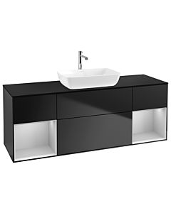 Villeroy und Boch Finion Waschtischunterschrank G862GJPD 160cm, Abdeckplatte black matt, Emotion, Regale Light grey matt lacquer, Black matt lacquer