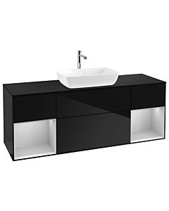 Villeroy und Boch Finion Waschtischunterschrank G862GJPH 160cm, Abdeckplatte black matt, Emotion, Regale Light grey matt lacquer, Glossy Black Lacquer