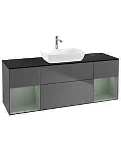 Villeroy und Boch Finion Villeroy und Boch G862GMGK 160cm, plaque de finition noir mat, Emotion, étagères laqué olive mat, anthracite mat