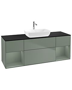 Villeroy und Boch Finion Waschtischunterschrank G862GMGM 160cm, Abdeckplatte black matt, Emotion, Regale Olive matt lacquer, Olive Matt Lacquer