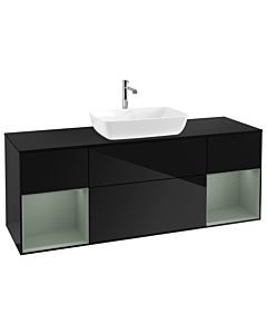 Villeroy und Boch Finion Waschtischunterschrank G862GMPH 160cm, Abdeckplatte black matt, Emotion, Regale Olive matt lacquer, Glossy Black Lacquer