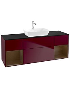 Villeroy und Boch Finion Waschtischunterschrank G862GNHB 160cm, Abdeckplatte black matt, Emotion, Regale Walnut Veneer, Peony Matt