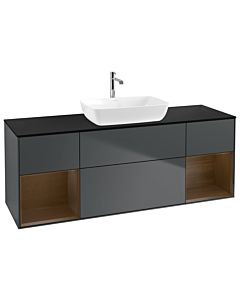 Villeroy und Boch Finion Villeroy und Boch Finion G862GNHG 160cm, cover plate black matt, Emotion, shelves Walnut Veneer , Midnight Blue Matt Lacquer