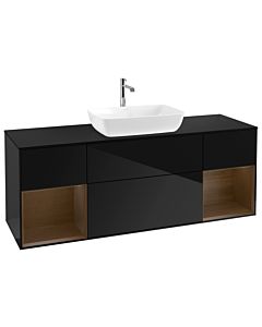 Villeroy und Boch Finion Villeroy und Boch G862GNPH 160cm, plaque de finition noir mat, émotion, étagères Walnut Veneer , Glossy Black Lacquer