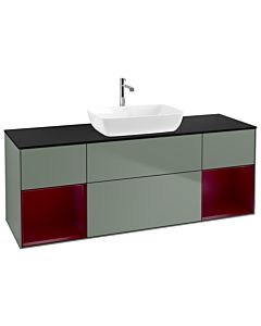 Villeroy und Boch Finion Waschtischunterschrank G862HBGM 160cm, Abdeckplatte black matt, Emotion, Regale Peony matt lacquer, Olive Matt Lacquer