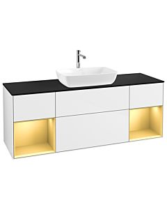 Villeroy und Boch Finion Waschtischunterschrank G862HFGF 160cm, Abdeckplatte black matt, Emotion, Regale Gold matt lacquer, Glossy white lacquer