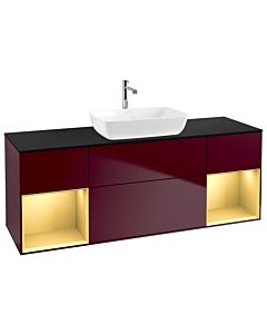 Villeroy und Boch Finion Villeroy und Boch G862HFHB 160cm, plaque de finition noir mat, Emotion, étagères laqué or mat, Peony Matt