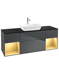 Villeroy und Boch Finion Villeroy und Boch G862HFHG 160cm, plaque de finition noir mat, Emotion, étagères laqué or mat, Midnight Blue Matt Lacquer