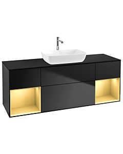Villeroy und Boch Finion Waschtischunterschrank G862HFPD 160cm, Abdeckplatte black matt, Emotion, Regale Gold matt lacquer, Black matt lacquer
