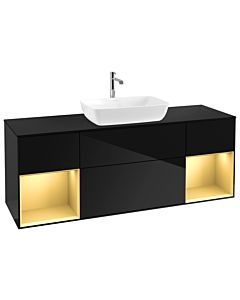 Villeroy und Boch Finion Villeroy und Boch G862HFPH 160cm, plaque de finition noir mat, Emotion, étagères laqué or mat, Glossy Black Lacquer