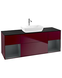 Villeroy und Boch Finion Waschtischunterschrank G862HGHB 160cm, Abdeckplatte black matt, Emotion, Regale Midnight matt lacquer, Peony Matt
