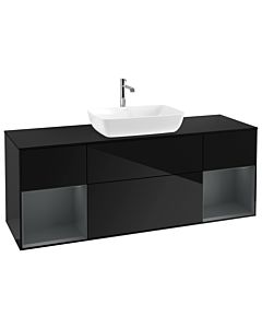 Villeroy und Boch Finion Waschtischunterschrank G862HGPH 160cm, Abdeckplatte black matt, Emotion, Regale Midnight matt lacquer, Glossy Black Lacquer