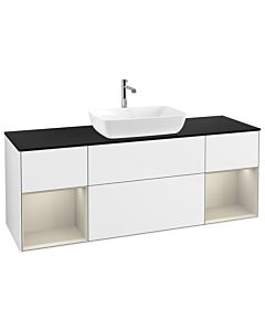 Villeroy und Boch Finion Villeroy und Boch G862HHGF 160cm, plaque de finition noir mat, Emotion, étagères laqué sable mat, laqué blanc brillant