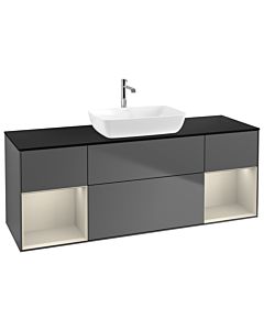 Villeroy und Boch Finion Waschtischunterschrank G862HHGK 160cm, Abdeckplatte black matt, Emotion, Regale sand matt lacquer, Anthracite matt