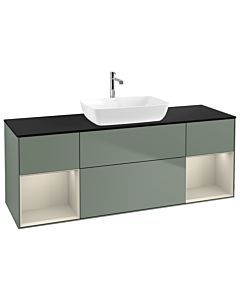 Villeroy und Boch Finion Waschtischunterschrank G862HHGM 160cm, Abdeckplatte black matt, Emotion, Regale sand matt lacquer, Olive Matt Lacquer