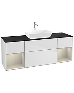 Villeroy und Boch Finion Waschtischunterschrank G862HHMT 160cm, Abdeckplatte black matt, Emotion, Regale sand matt lacquer, White matt lacquer