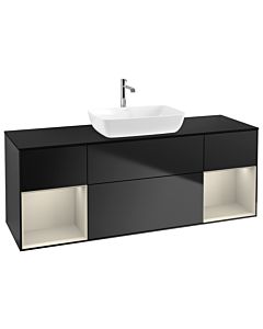 Villeroy und Boch Finion Waschtischunterschrank G862HHPD 160cm, Abdeckplatte black matt, Emotion, Regale sand matt lacquer, Black matt lacquer