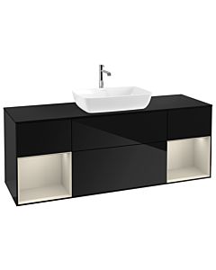 Villeroy und Boch Finion Waschtischunterschrank G862HHPH 160cm, Abdeckplatte black matt, Emotion, Regale sand matt lacquer, Glossy Black Lacquer